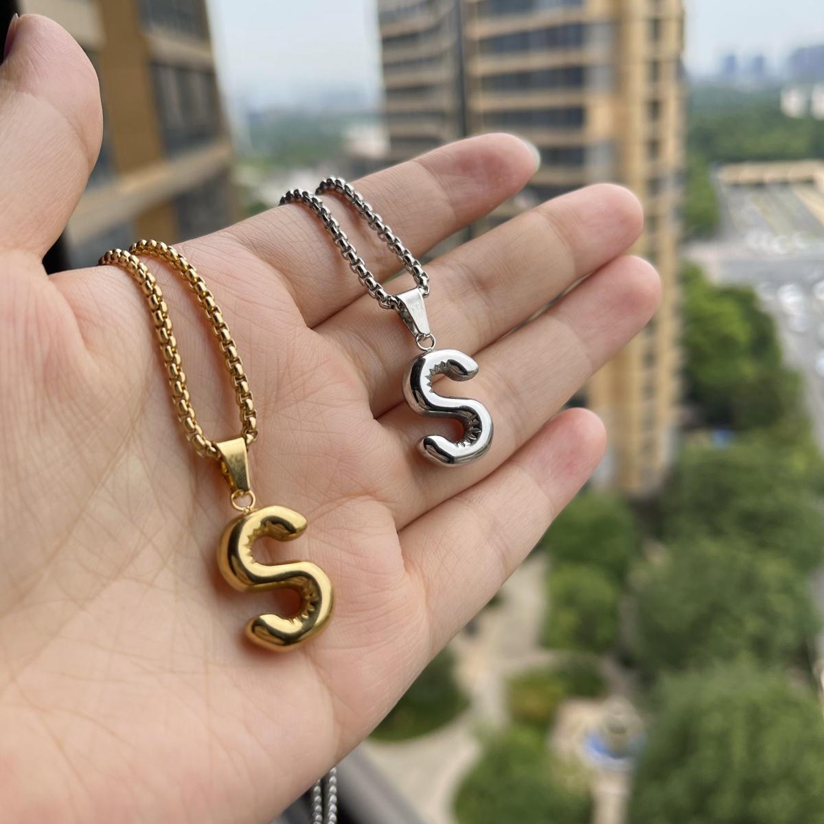 LN011:Balloon Alphabet Necklace, Unique Bubble Initial Pendant with Box Chain - 26 Letters, Waterproof, Tarnish-Resistant, Stylish and Elegant Jewelry for Women and Girls