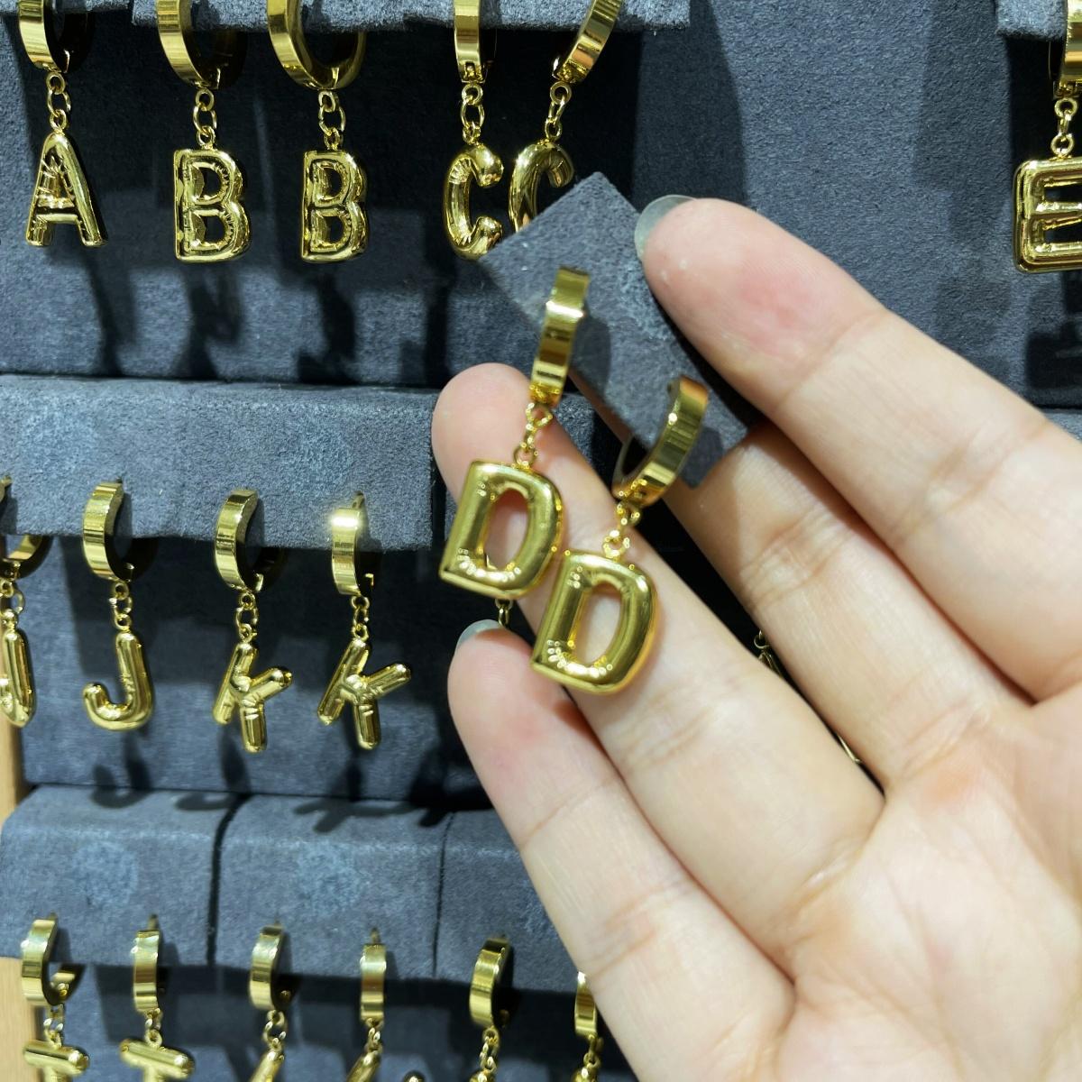 A-Z Bubble Letter Earlobe Earrings, Balloon Initial Hoop Earrings for Women,Stainless Steel, Elegant Puffy Alphabet Jewelry Gift for Women