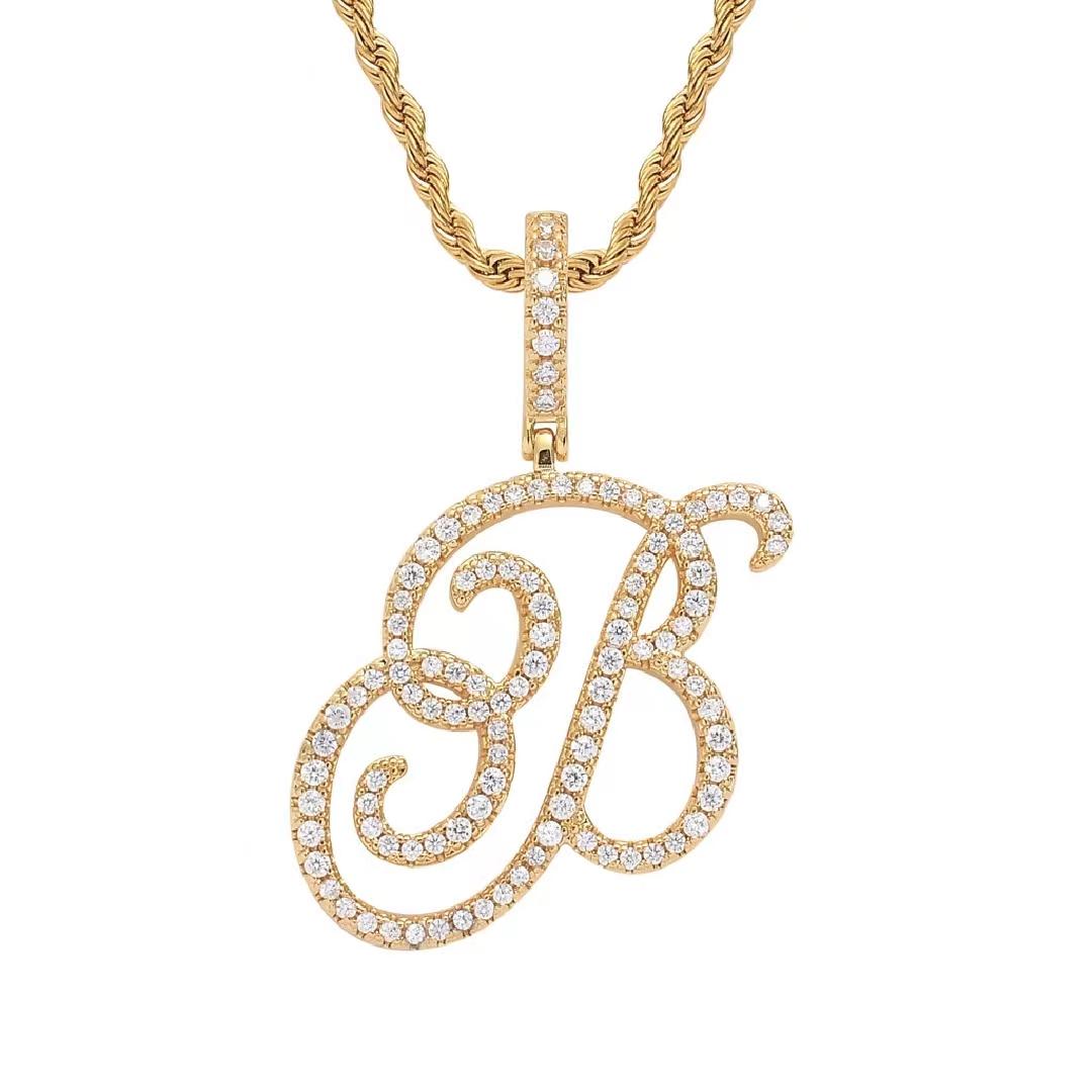 Initial Couple Necklaces Floral Design 26-Letter pendant chain Necklace with Zircon - Ideal Gift for Women and men