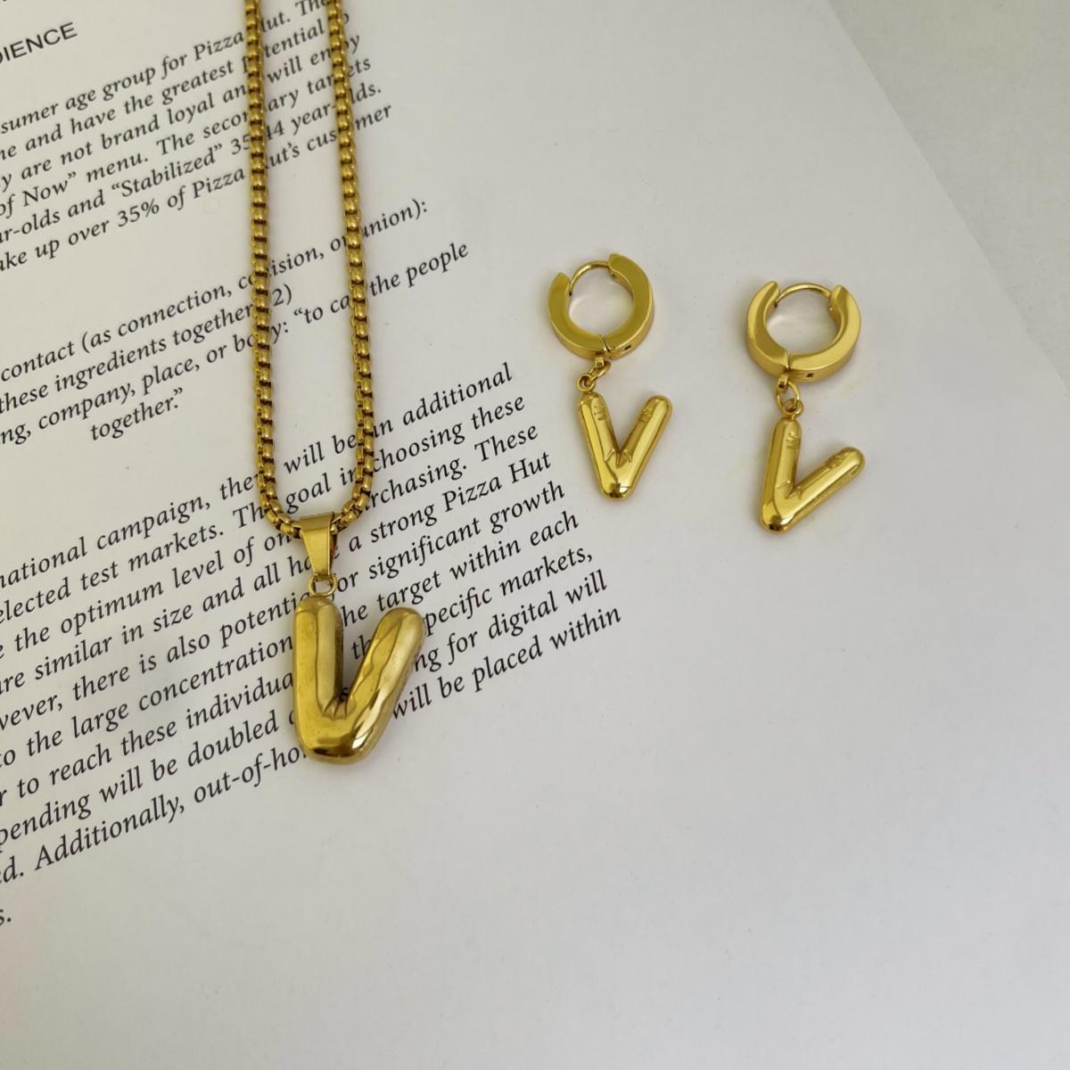 Initial Set/ Bubble Letter Necklace and Earrings, A-Z Balloon Initial Necklaces for Women Girls, stainless steel, Dainty Alphabet Pendant, Bold Puffy Name Necklace and Earrings