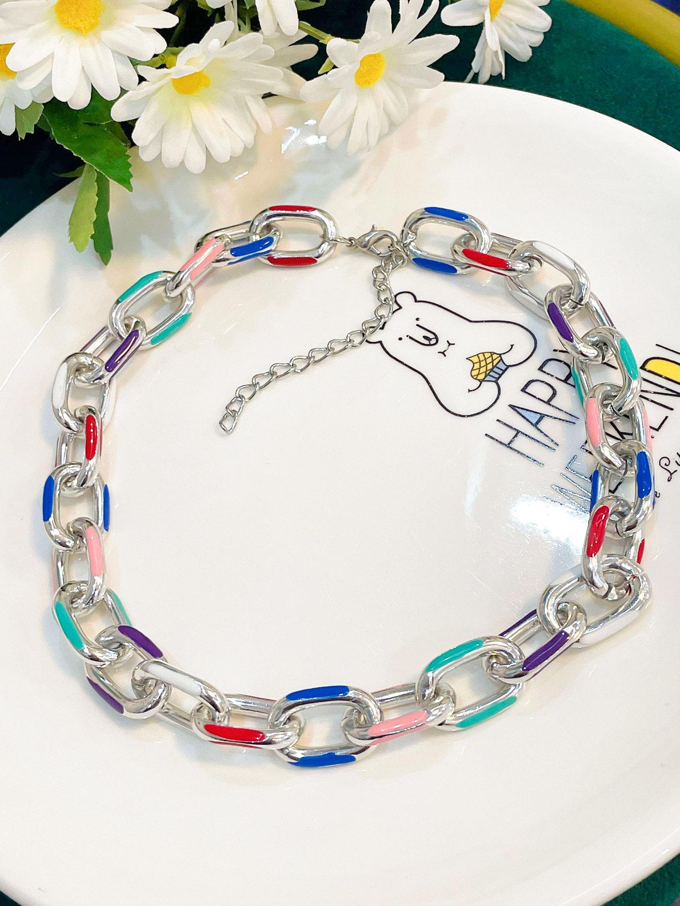 HN080:Hip-Hop Style Necklace,Rainbow Enamel Chain Necklace & Bracelet For Women And Men