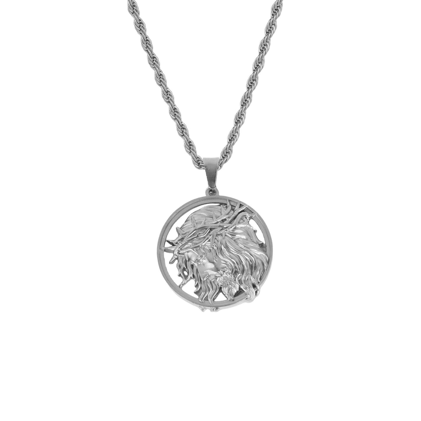 Jesus Crown of Thorns Pendant Necklace, Stainless Steel,24" Chain, Meaningful Gift for Christian,Fashion Stainless Steel Jewelry