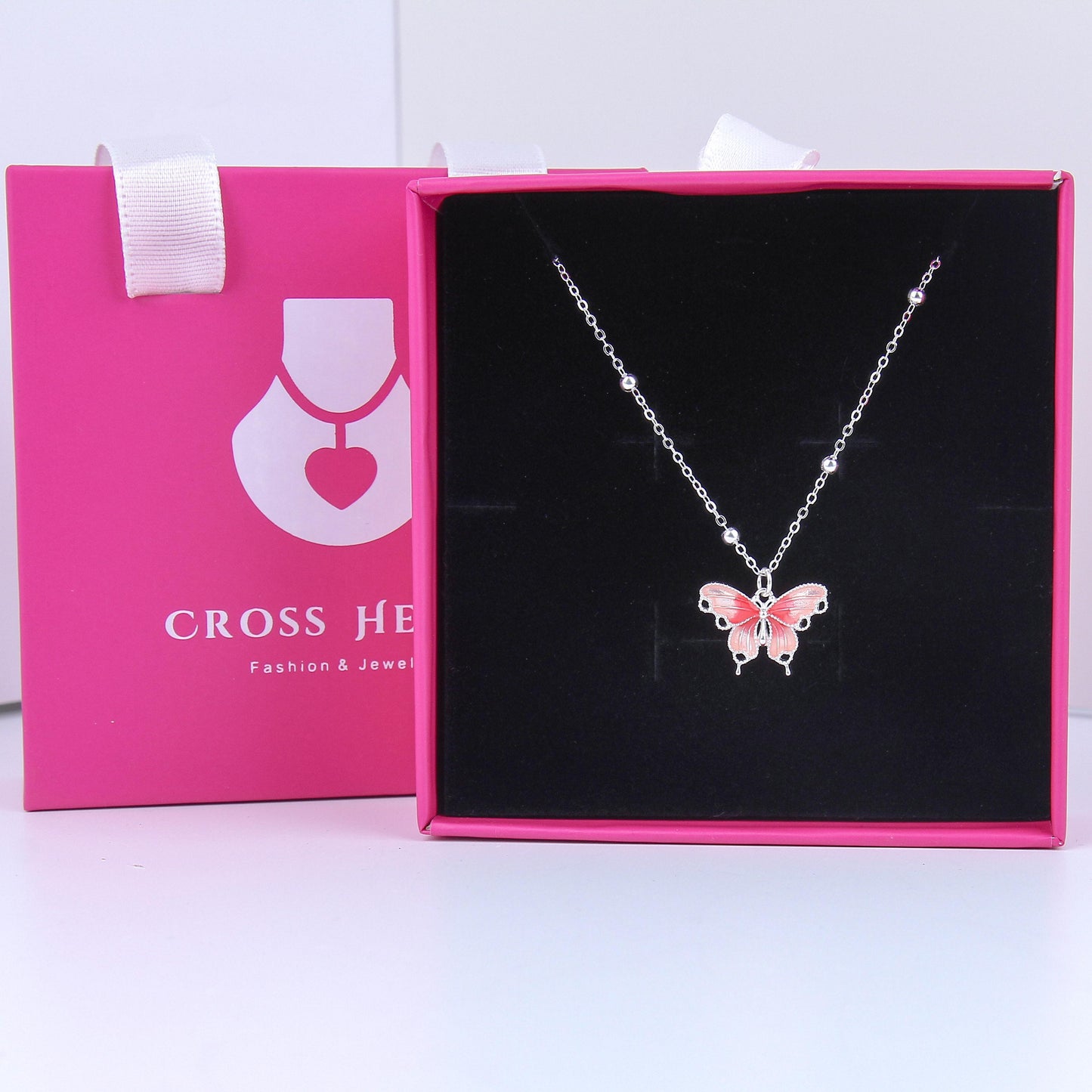 S925 Sterling Silver set for women-Coral Butterfly Pendant,Simple and Timeless, Dainty Gifts for Mom ,Daughter, Girlfriend.