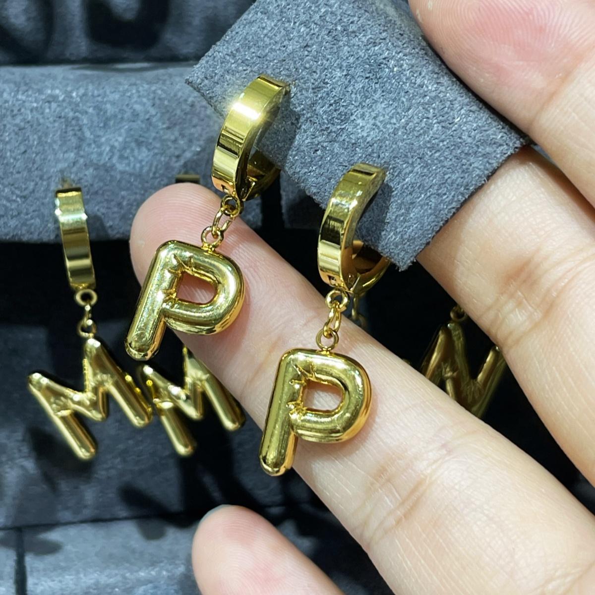 A-Z Bubble Letter Earlobe Earrings, Balloon Initial Hoop Earrings for Women,Stainless Steel, Elegant Puffy Alphabet Jewelry Gift for Women