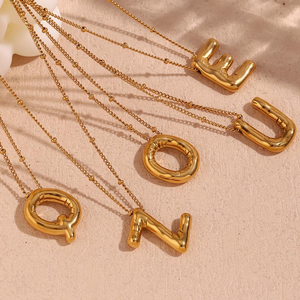 Personalized Bubble Alphabet Necklace, Special Bubble Initial Pendant with Beaded Chain - 26 Letters, Waterproof, Non-Tarnish, Trendy, Delicate Jewelry for Women Girls