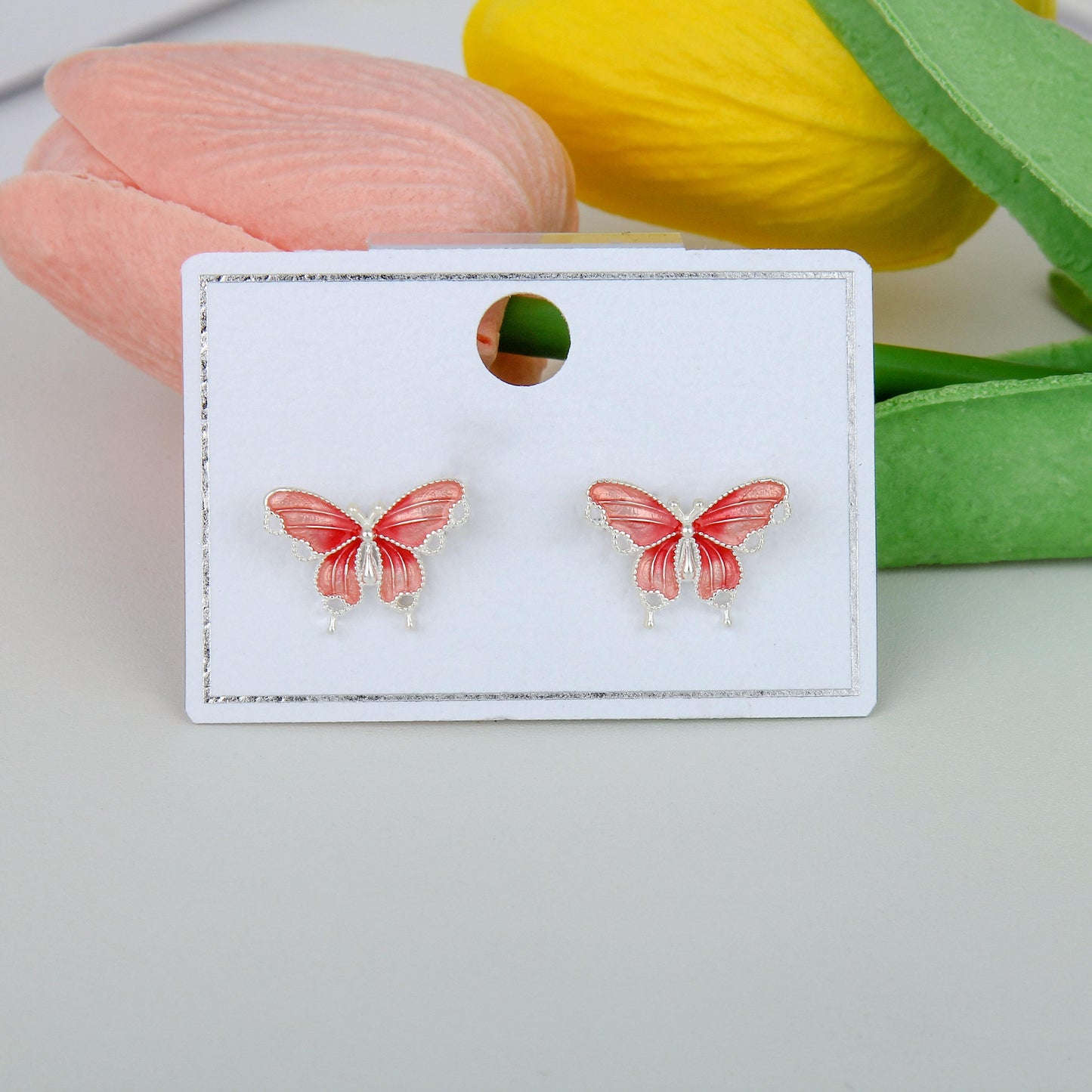 S925 Sterling Silver set for women-Coral Butterfly Pendant,Simple and Timeless, Dainty Gifts for Mom ,Daughter, Girlfriend.
