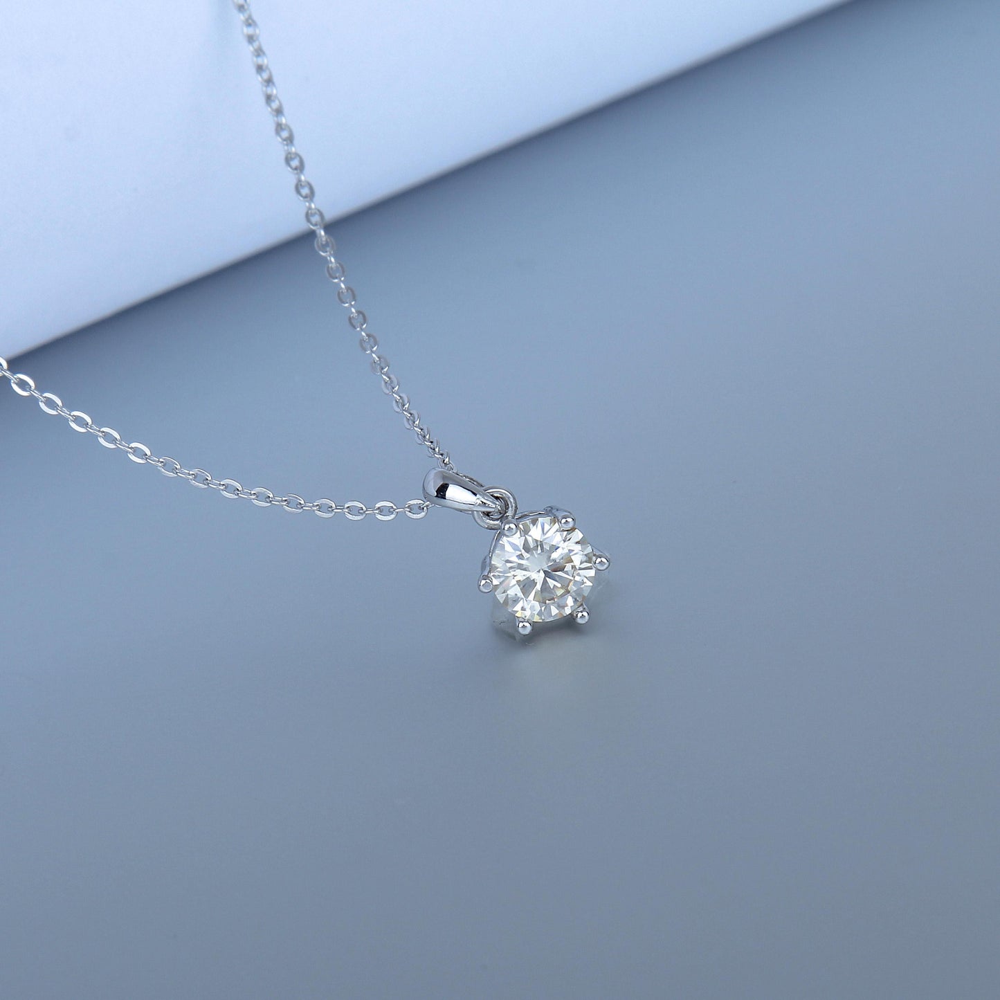 S925 Sterling Silver necklace for women- 1CT Synthetic Moissanite Pendant, Six-prong Set, Minimalist Design, Simple and Timeless, Classic Pendant Necklace,Dainty Gifts for Mom Daughter Girlfriend.