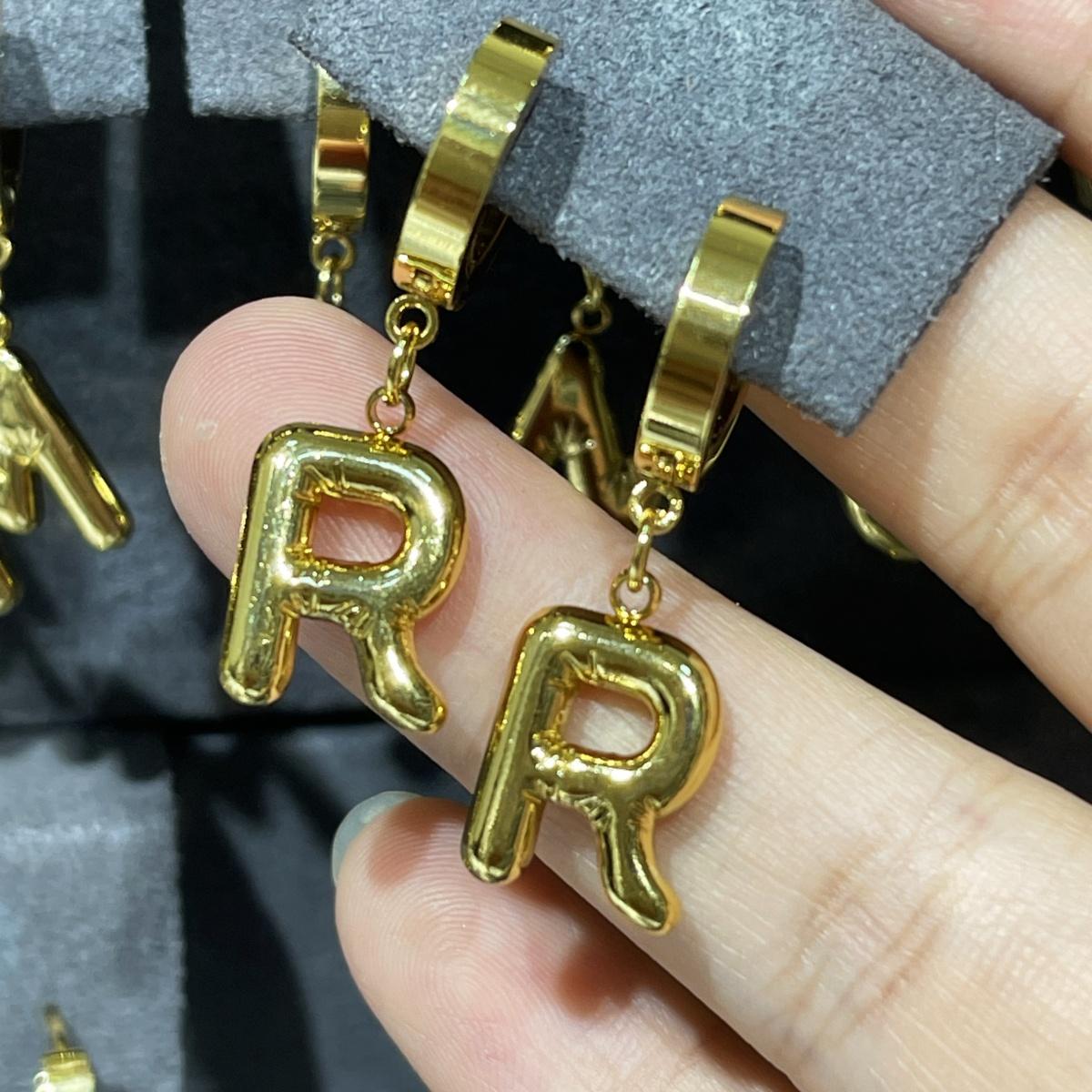 A-Z Bubble Letter Earlobe Earrings, Balloon Initial Hoop Earrings for Women,Stainless Steel, Elegant Puffy Alphabet Jewelry Gift for Women