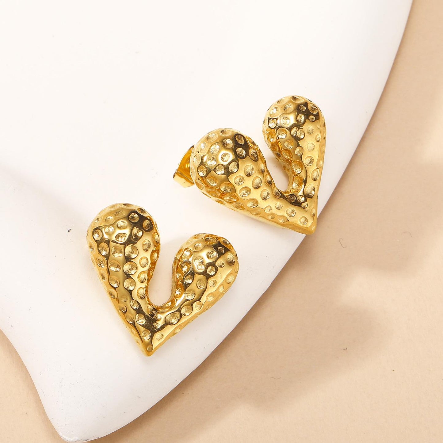Heart Earlobe Earring with texture– Stainless Steel, Nontarnish earring, Jewelry for Women,Waterproof ,Color Not Fade
