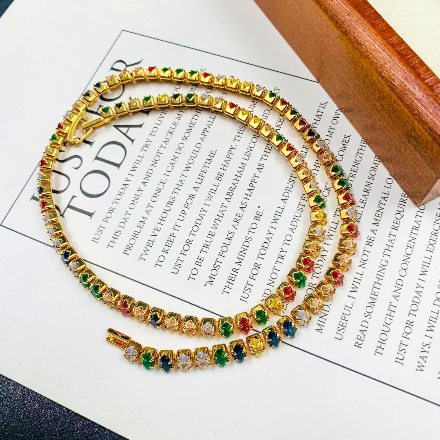 Vibrant Rainbow Tennis Necklace with Multi-Color Zircon, Stainless Steel, Stylish Tennis cable necklace for Women, Zirconia Jewelry