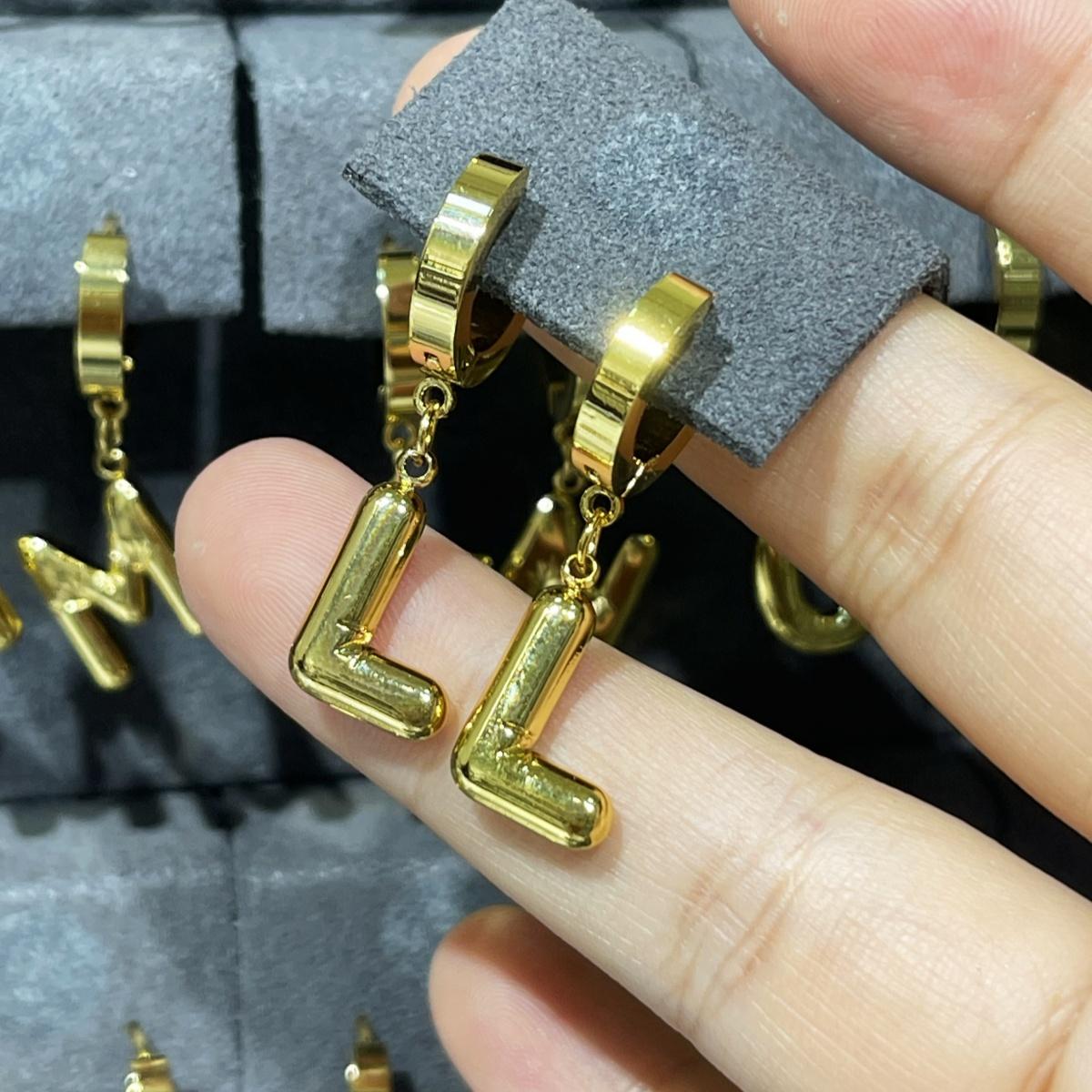 A-Z Bubble Letter Earlobe Earrings, Balloon Initial Hoop Earrings for Women,Stainless Steel, Elegant Puffy Alphabet Jewelry Gift for Women
