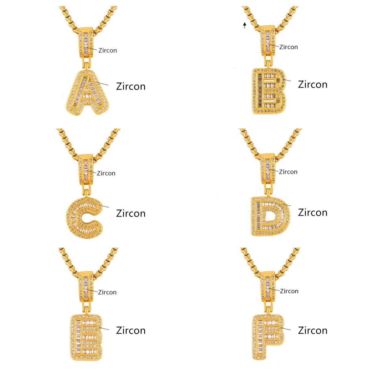 Personalized 26 Letters Necklace, A-Z Alphabet Pendant with Box Chain, Initial Letters with Zircon,Gift for Men and Women