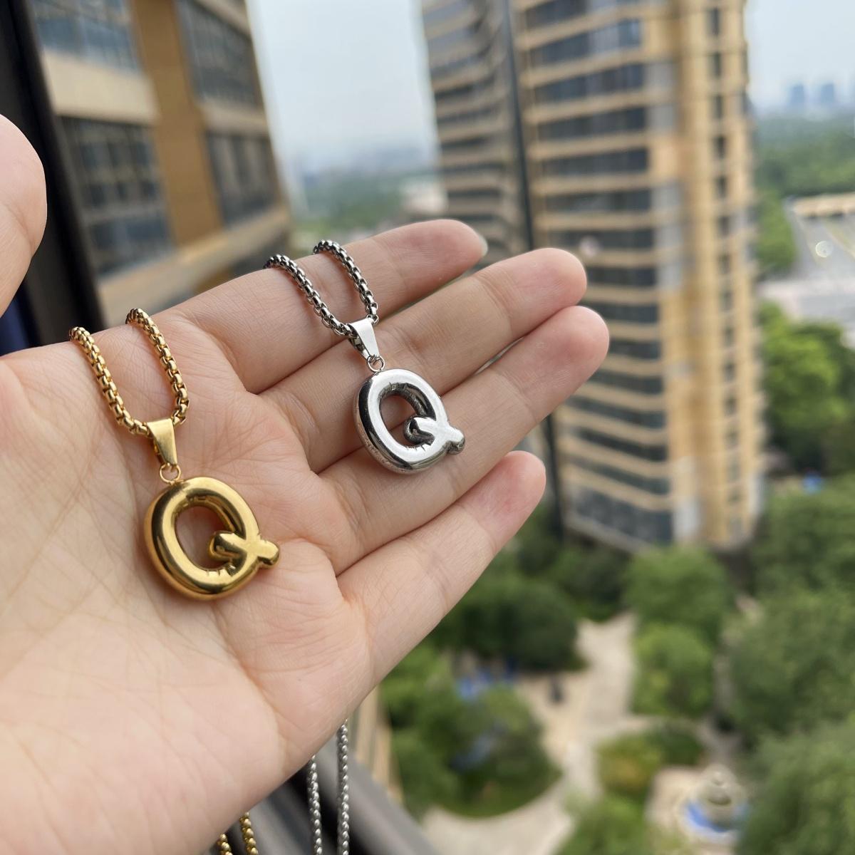 LN011:Balloon Alphabet Necklace, Unique Bubble Initial Pendant with Box Chain - 26 Letters, Waterproof, Tarnish-Resistant, Stylish and Elegant Jewelry for Women and Girls