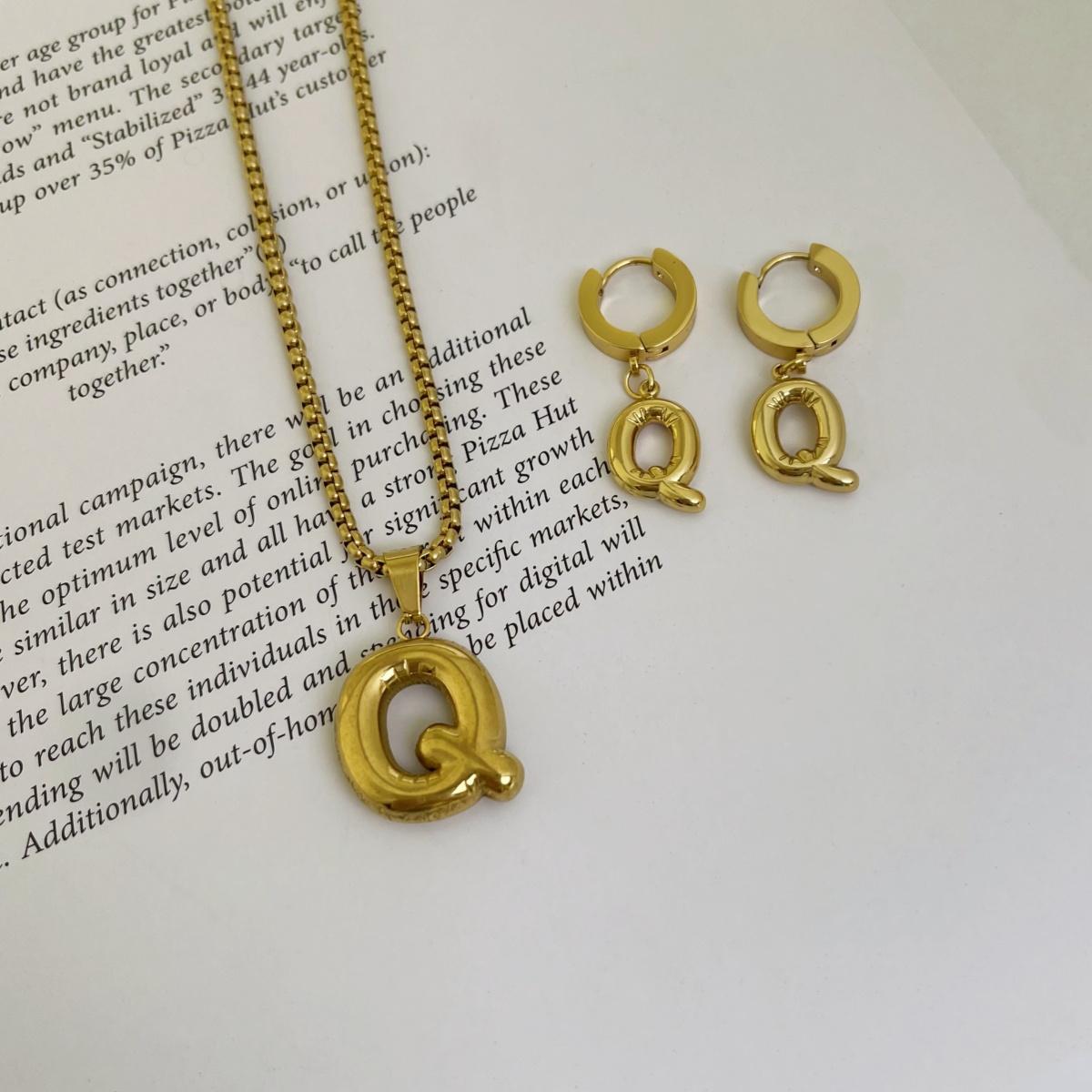 Initial Set/ Bubble Letter Necklace and Earrings, A-Z Balloon Initial Necklaces for Women Girls, stainless steel, Dainty Alphabet Pendant, Bold Puffy Name Necklace and Earrings