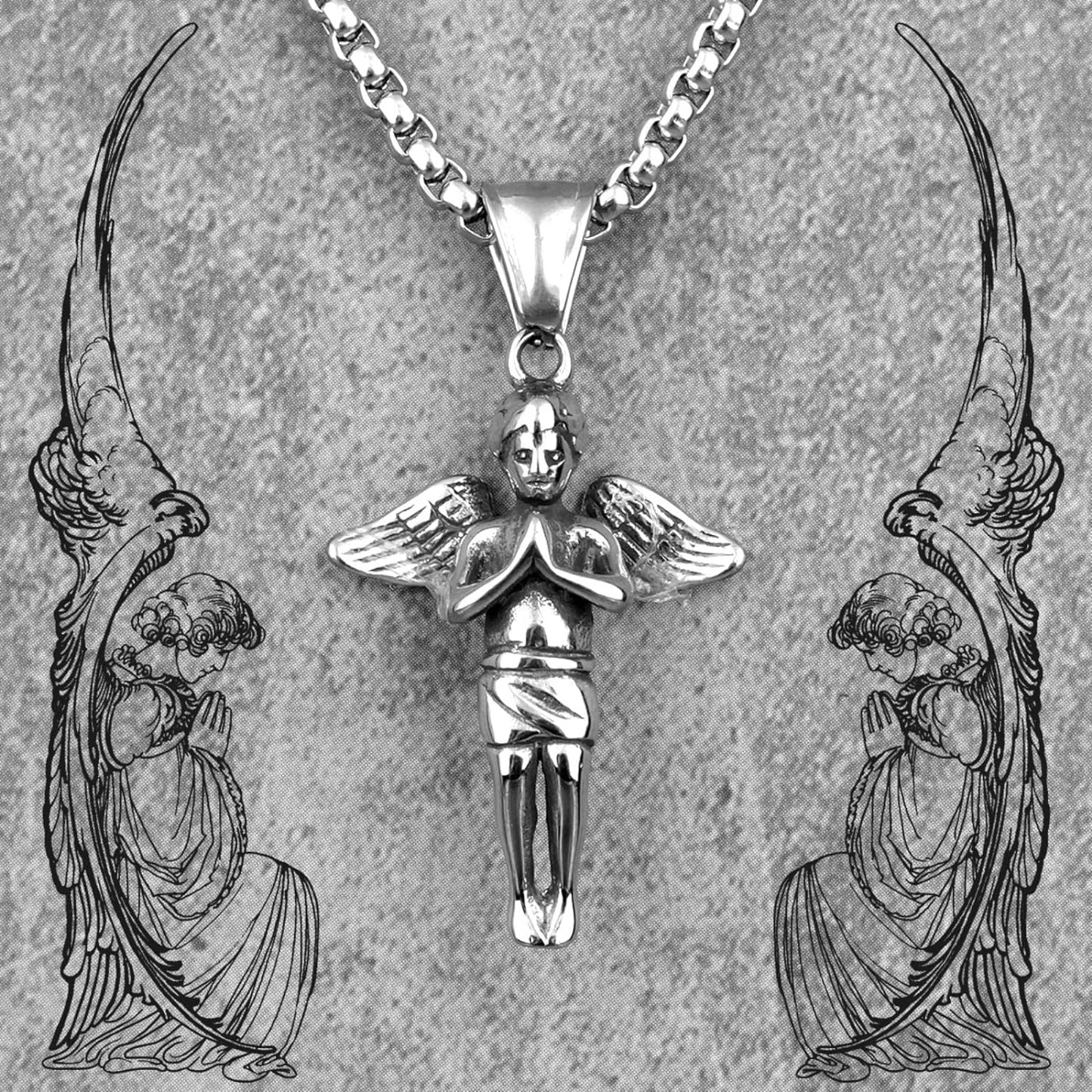 HN024:Hip-Hop Style Necklace,Angel Cupid Prayer Titanium Steel Men Necklaces Pendants for Women and Men