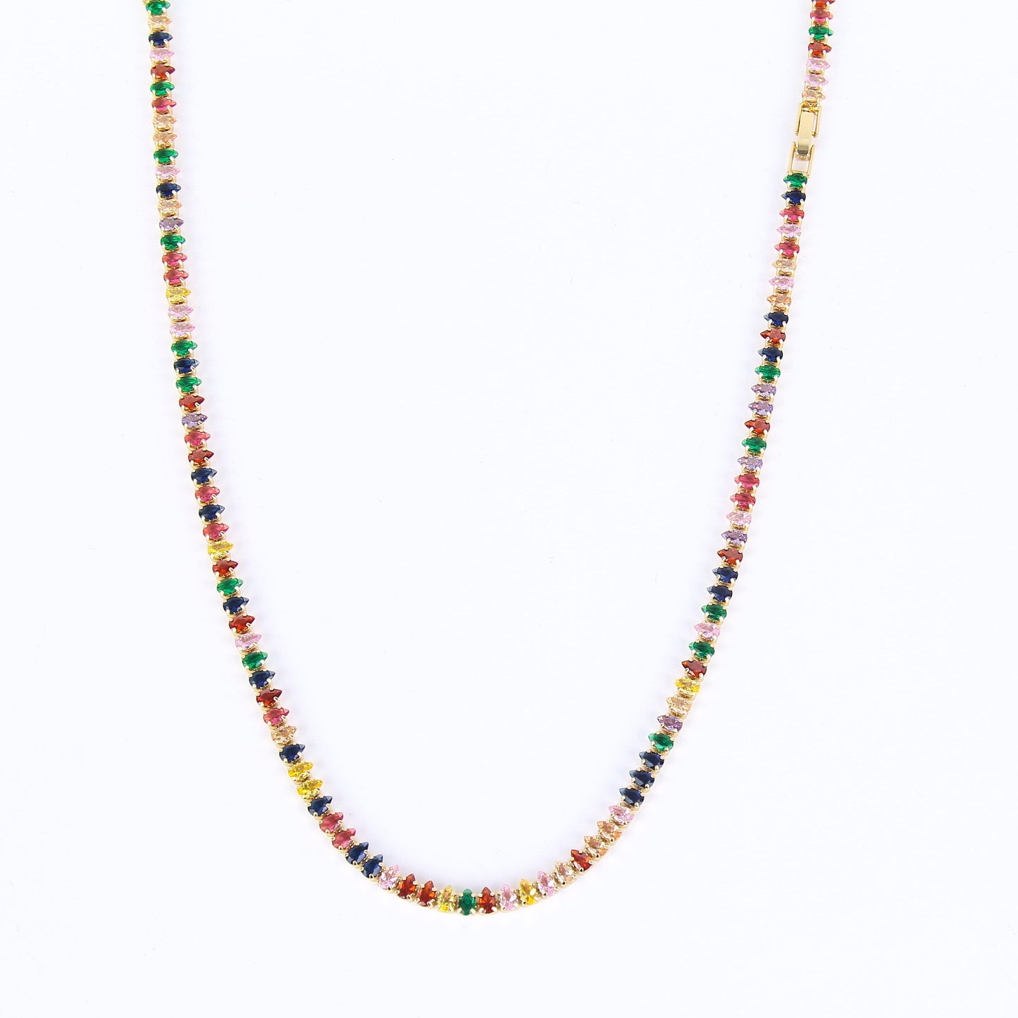 Vibrant Rainbow Tennis Necklace with Multi-Color Zircon, Stainless Steel, Stylish Tennis cable necklace for Women, Zirconia Jewelry