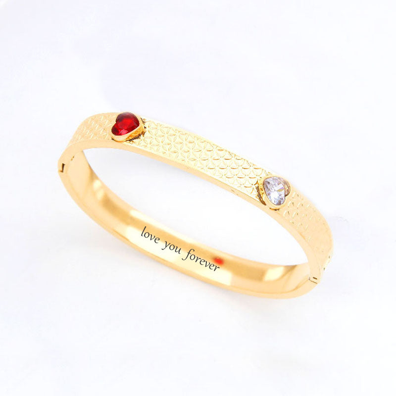 B33:Titanium Stainless Steel Double Heart Bangle Bracelet for Women, Girls, Friends, Waterproof,colour Not Fade