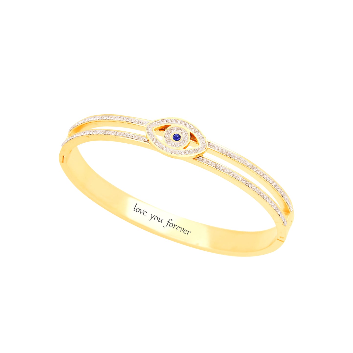 B49:Titanium Stainless Steel Double Deck Evil Eye Bangle Bracelet ,colour Not Fade, Waterproof ,Side Opening