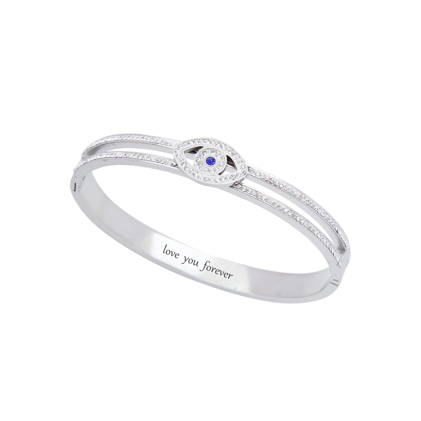 B49:Titanium Stainless Steel Double Deck Evil Eye Bangle Bracelet ,colour Not Fade, Waterproof ,Side Opening
