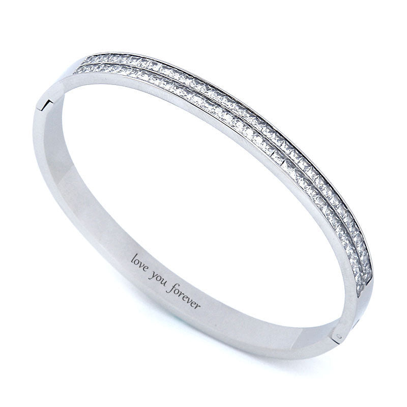B80:Titanium Stainless Steel Classic Sparrking Bangle Bracelet,colour Not Fade, Waterproof,Top Opening
