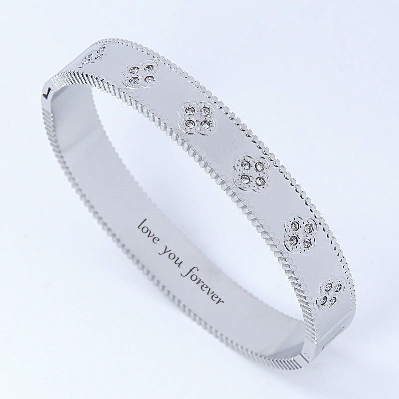 B18:Titanium Stainless Steel Bangle Bracelet,Band Of Flower bangle, colour not fade