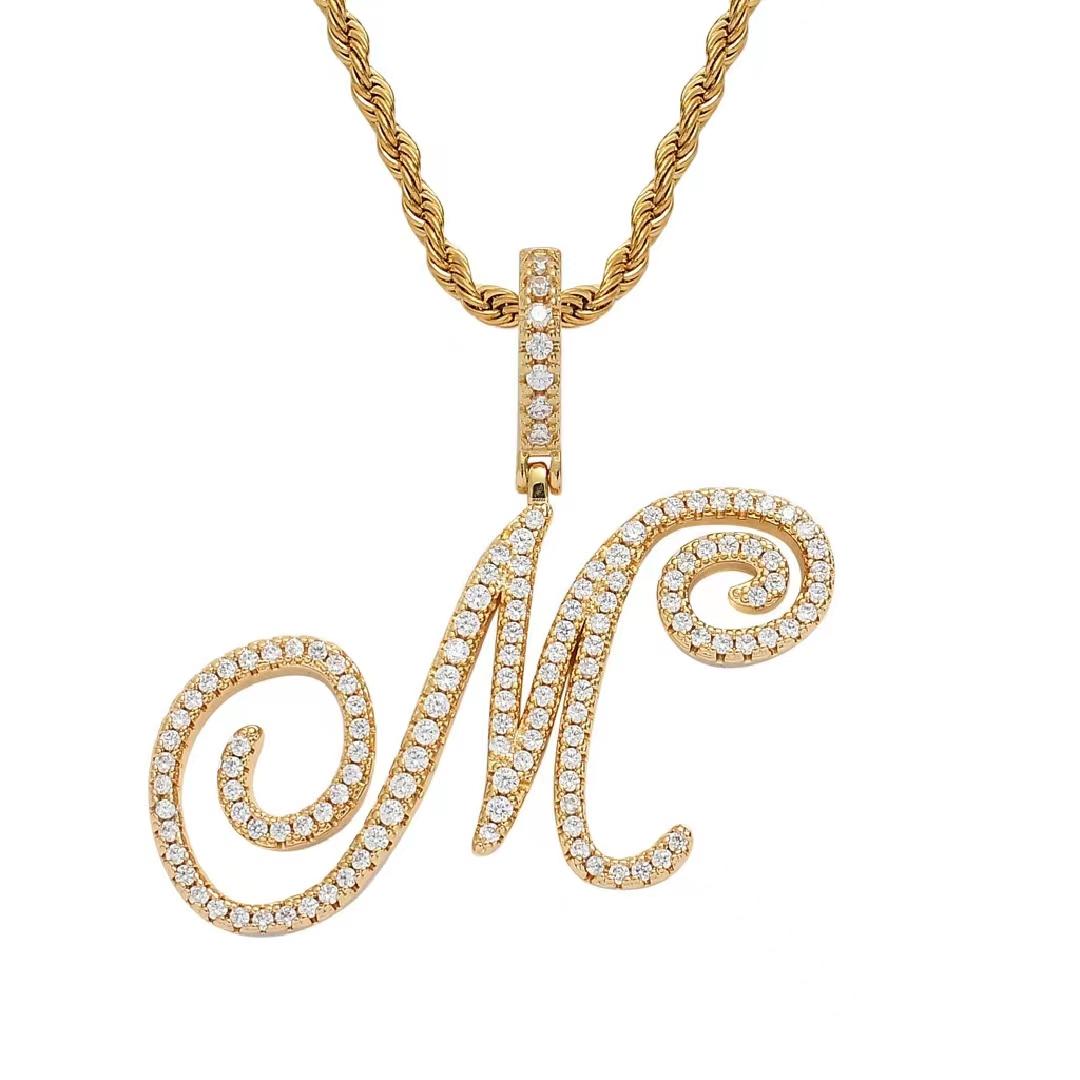 Initial Couple Necklaces Floral Design 26-Letter pendant chain Necklace with Zircon - Ideal Gift for Women and men