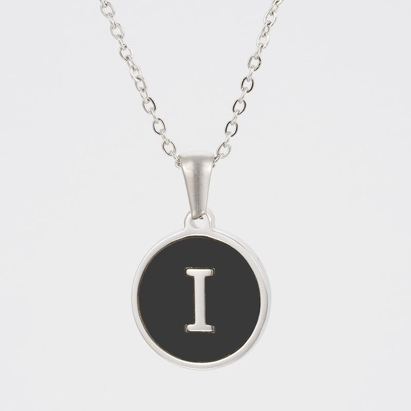 LN010:Stainless Steel Initial Necklace,Letter Detail Round Pendant Necklace For Women and Men