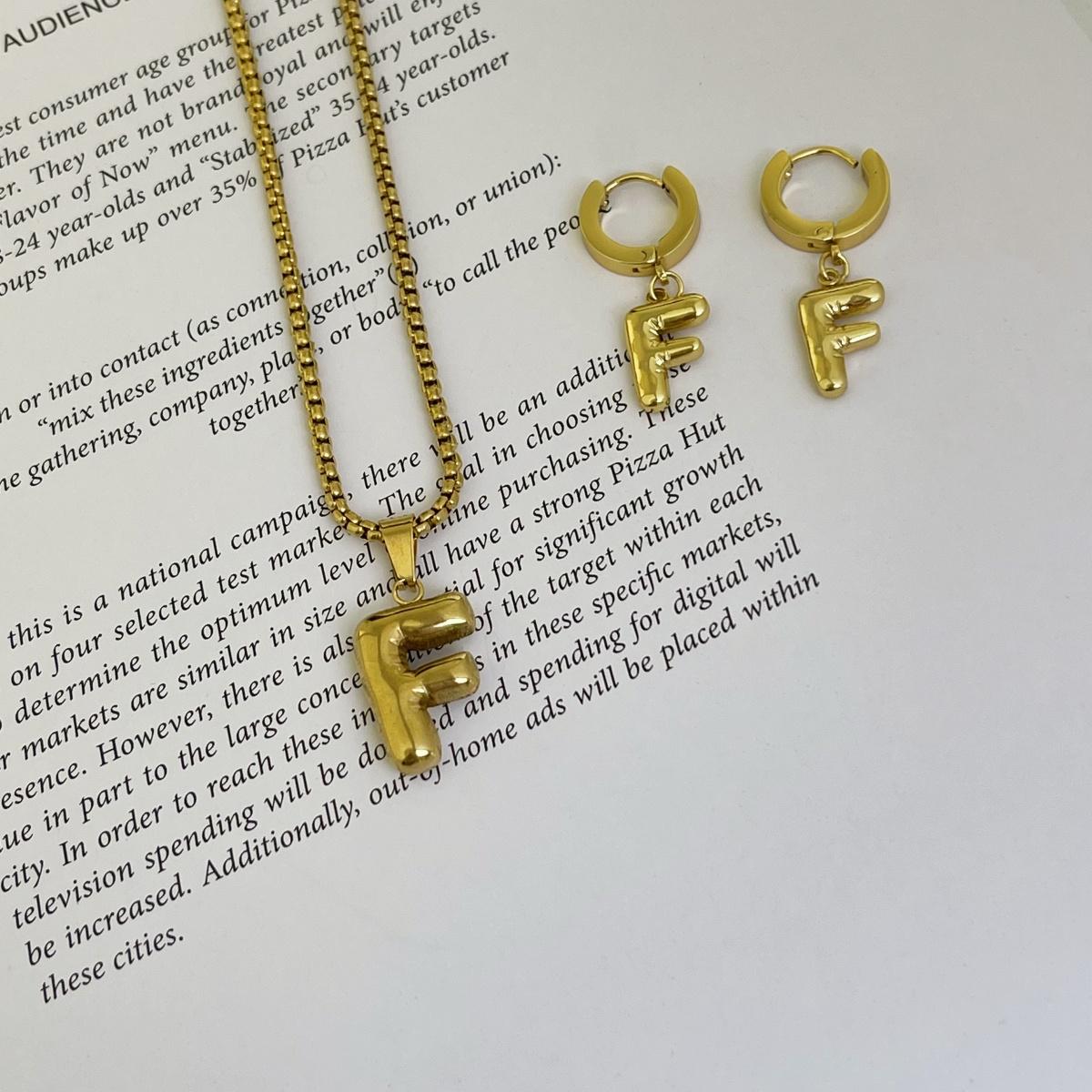 Initial Set/ Bubble Letter Necklace and Earrings, A-Z Balloon Initial Necklaces for Women Girls, stainless steel, Dainty Alphabet Pendant, Bold Puffy Name Necklace and Earrings