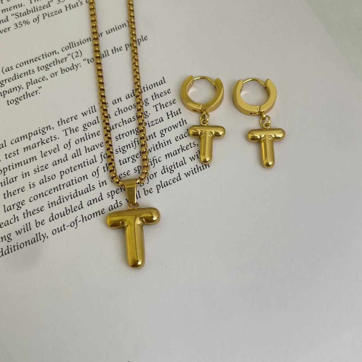 Initial Set/ Bubble Letter Necklace and Earrings, A-Z Balloon Initial Necklaces for Women Girls, stainless steel, Dainty Alphabet Pendant, Bold Puffy Name Necklace and Earrings