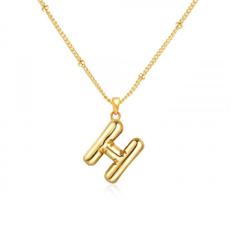 Personalized Bubble Alphabet Necklace, Special Bubble Initial Pendant with Beaded Chain - 26 Letters, Waterproof, Non-Tarnish, Trendy, Delicate Jewelry for Women Girls