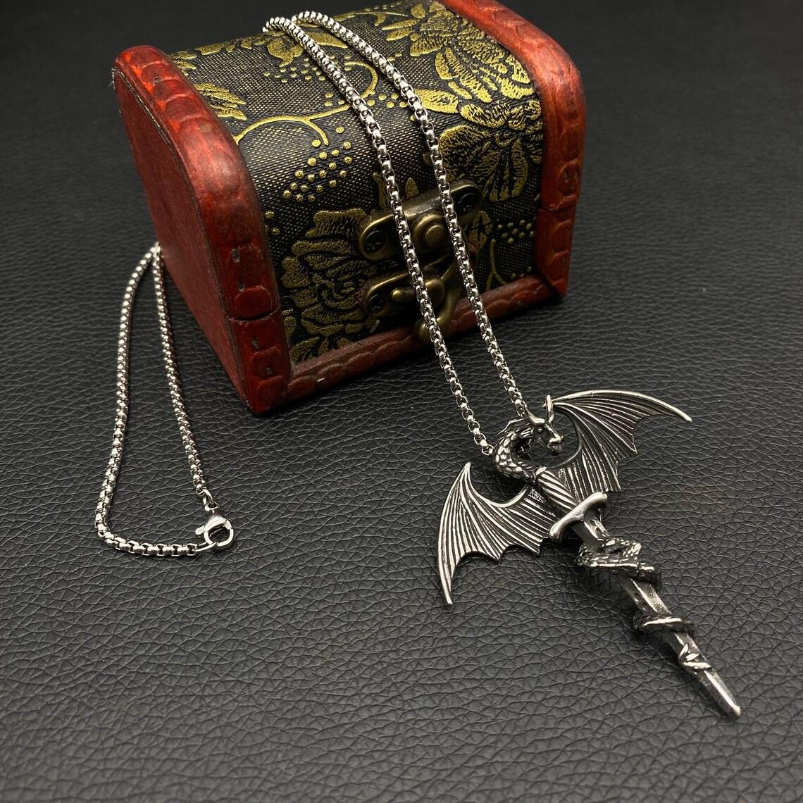 HN022:Hip-Hop Style Necklace,Winged Dragon Sword Necklace for Women and Men