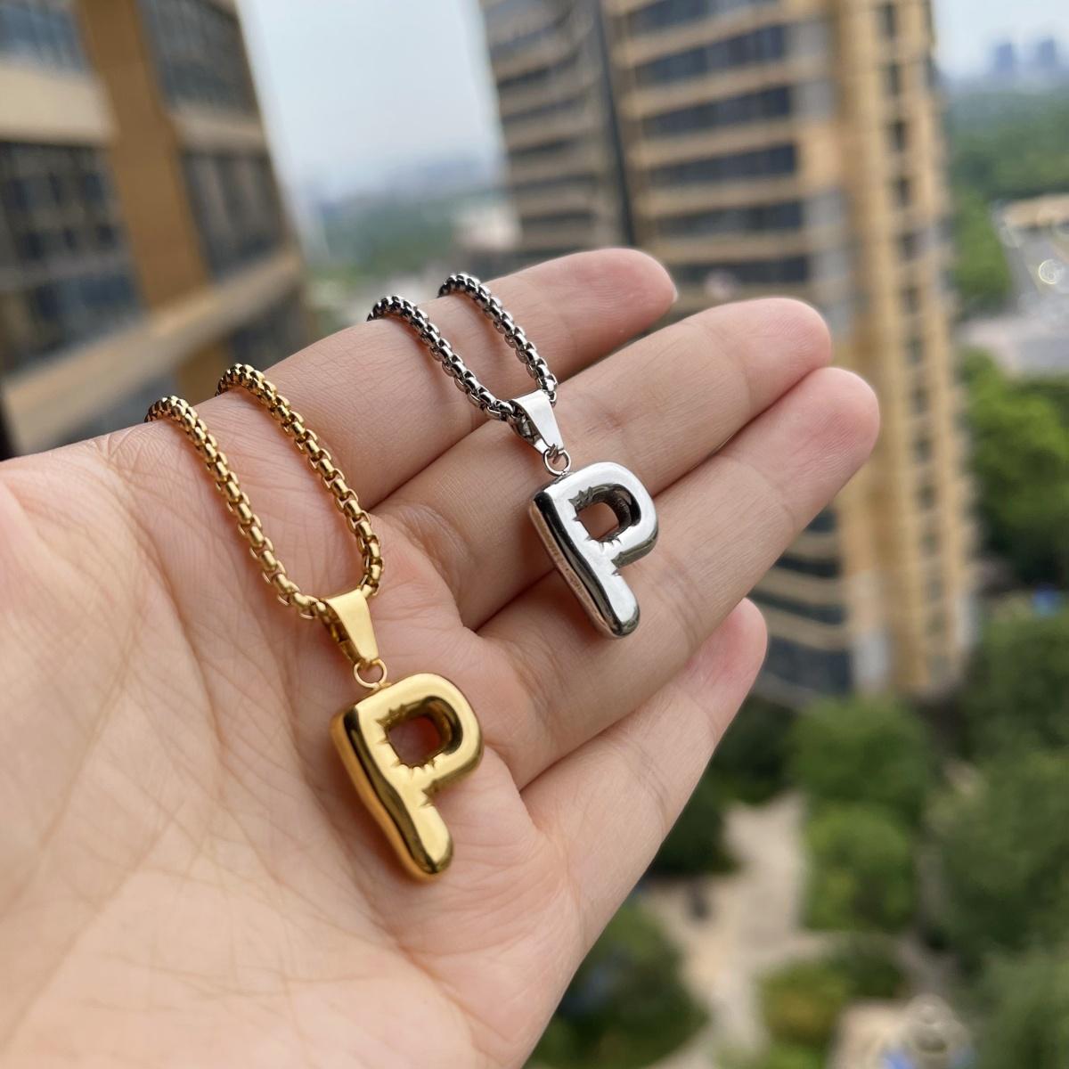 LN011:Balloon Alphabet Necklace, Unique Bubble Initial Pendant with Box Chain - 26 Letters, Waterproof, Tarnish-Resistant, Stylish and Elegant Jewelry for Women and Girls