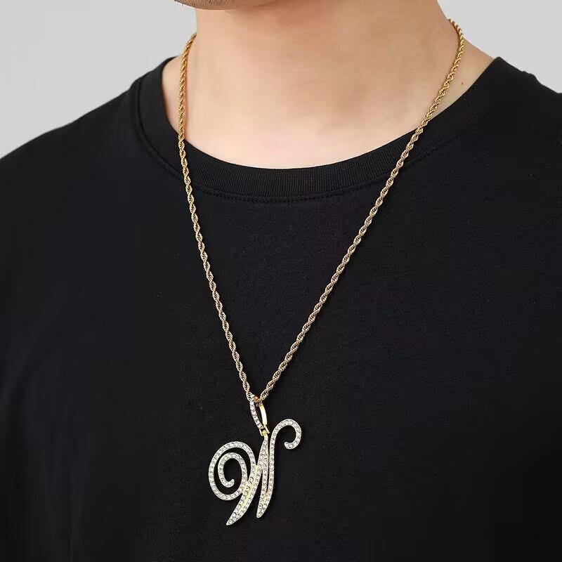 Initial Couple Necklaces Floral Design 26-Letter pendant chain Necklace with Zircon - Ideal Gift for Women and men
