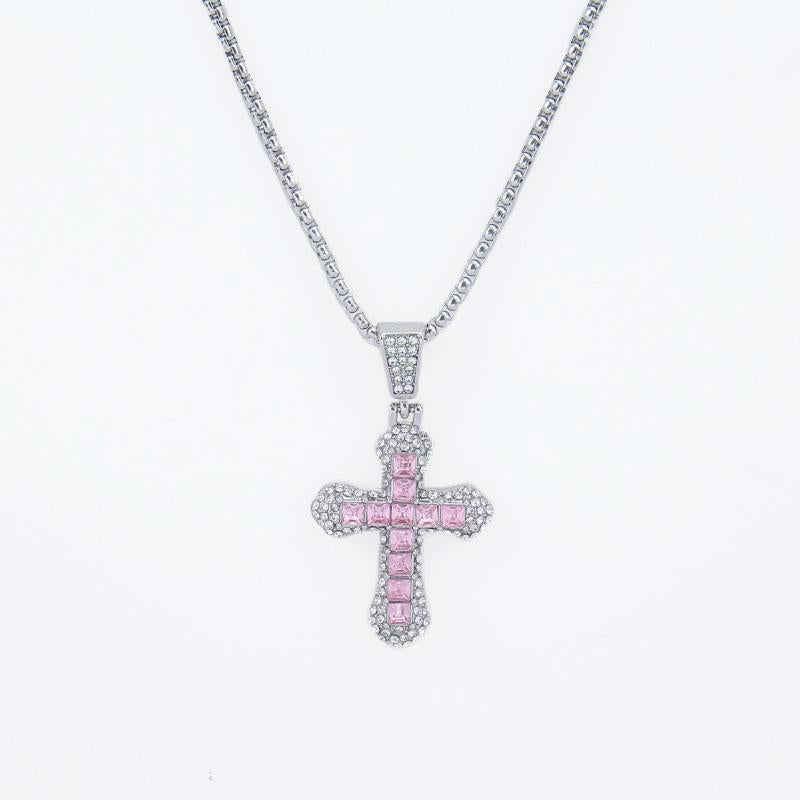 HN050:Hip-Hop Style Necklace, Colorful Cross necklace for Women And Men, Stainless Steel Necklace, Titanium Steel
