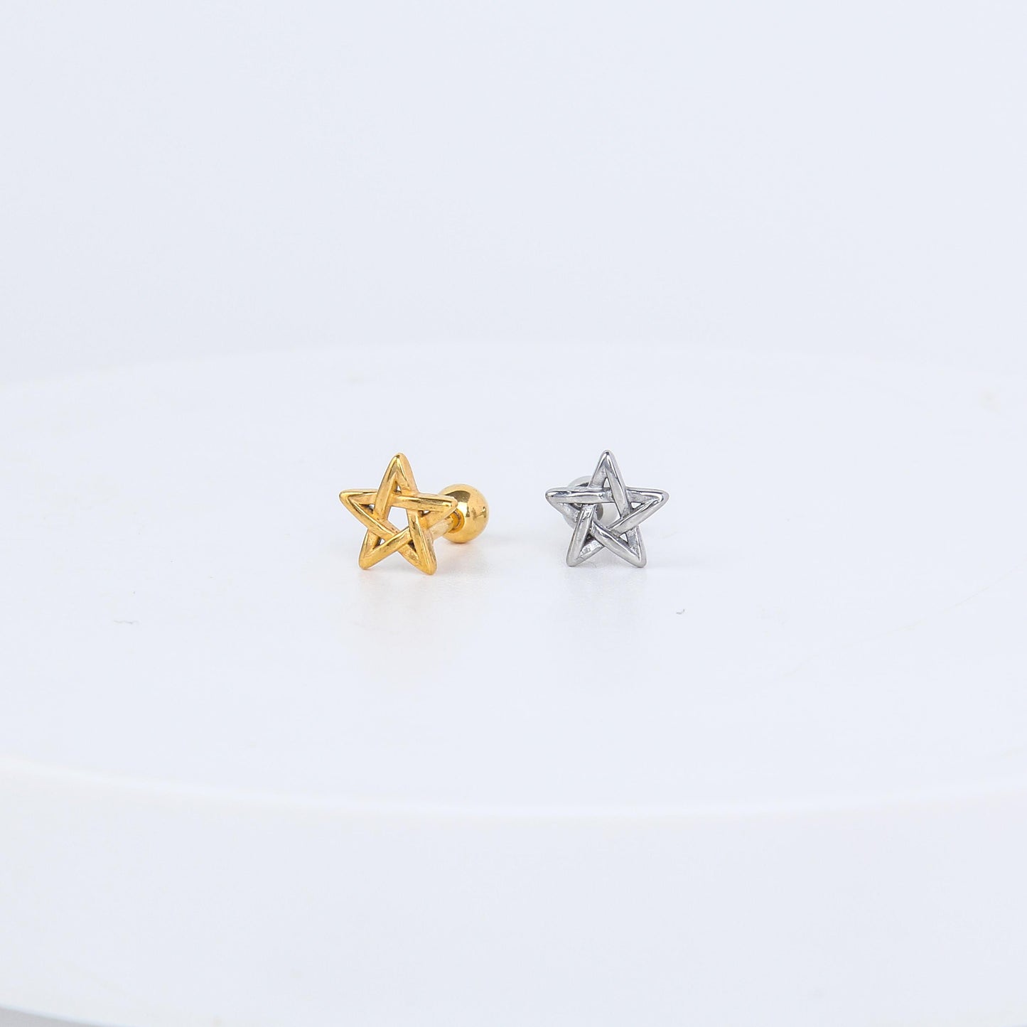 1 count/Punk Gothic Star Stud Earring, Vintage Stud Earring with Round Back, Barbell Studs –Titanium stud, Earlobe Helix Cartilage Earring for Men and Women