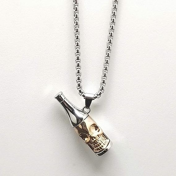 HN029:Hip-Hop Style Necklace,Beer Bottle Opener Necklace, Beer Bottle Keepsake,Stainless Steel Punk Gothic Skull Pendant Necklace for Women and Men