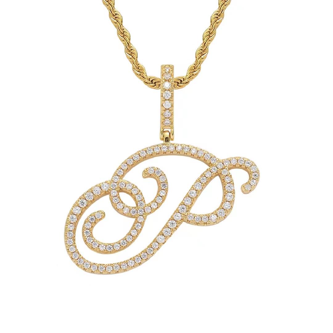 Initial Couple Necklaces Floral Design 26-Letter pendant chain Necklace with Zircon - Ideal Gift for Women and men