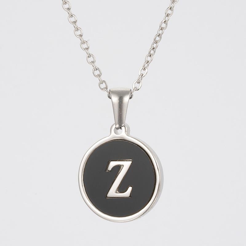 LN010:Stainless Steel Initial Necklace,Letter Detail Round Pendant Necklace For Women and Men