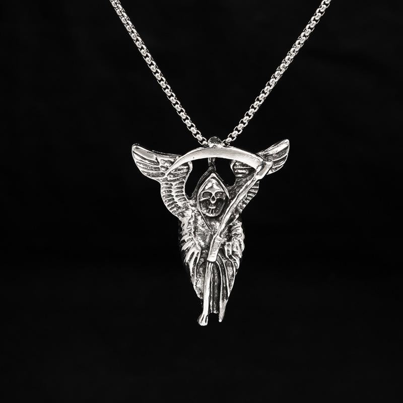HN065:Hip-Hop Style Necklace,Gothic Grim Reaper Death Scythe Skull Necklace For Women And Men