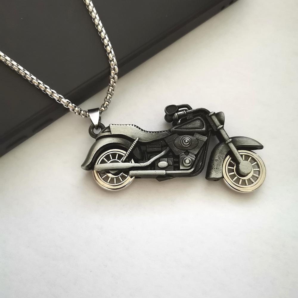 HN060:Hip-Hop Style Necklace,Motorcycle Shaped Wheel Can Rotate Pendant Necklace For Women And Men