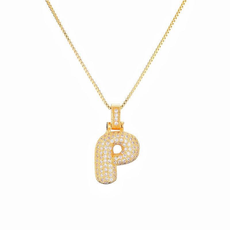 Personalized Initial Necklace 3D Bubble style ,A-Z 26 letter Pendant with Zircon,Unique Puff Font & Balloon Letter,Dainty Gift For Men and Women