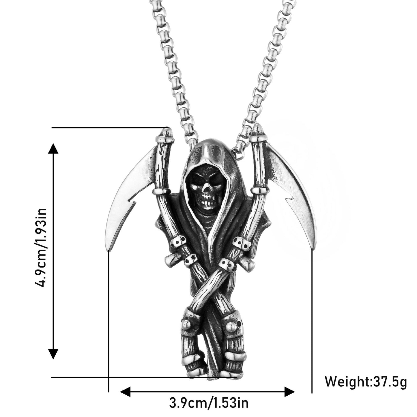 HN073:Hip-Hop Style Necklace,Grim Reaper Skull Head Pendent Necklace For Women And Men