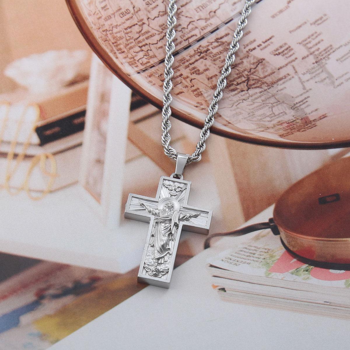 Jesus Cross Pendant Necklace, Resurrection of Jesus – Stainless Steel Rope Chain, Perfect Spiritual Gift,Crucifix Necklace,Christian Jewelry