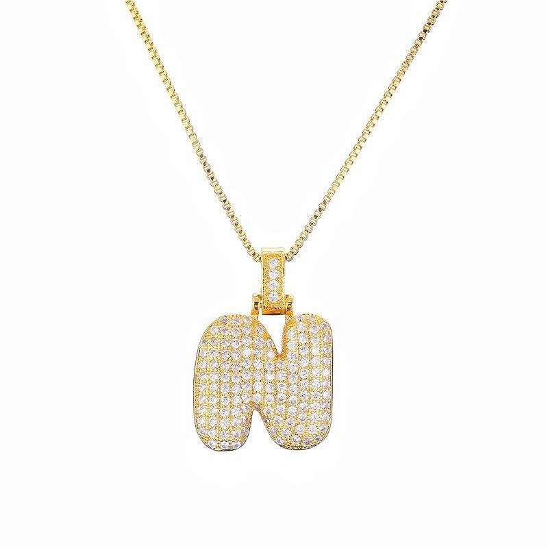 Personalized Initial Necklace 3D Bubble style ,A-Z 26 letter Pendant with Zircon,Unique Puff Font & Balloon Letter,Dainty Gift For Men and Women