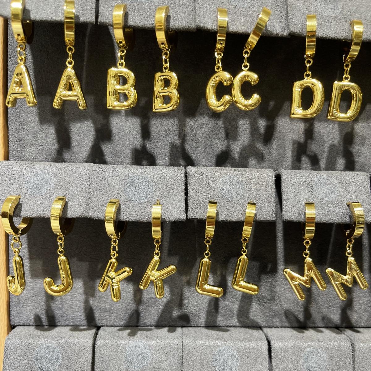 A-Z Bubble Letter Earlobe Earrings, Balloon Initial Hoop Earrings for Women,Stainless Steel, Elegant Puffy Alphabet Jewelry Gift for Women