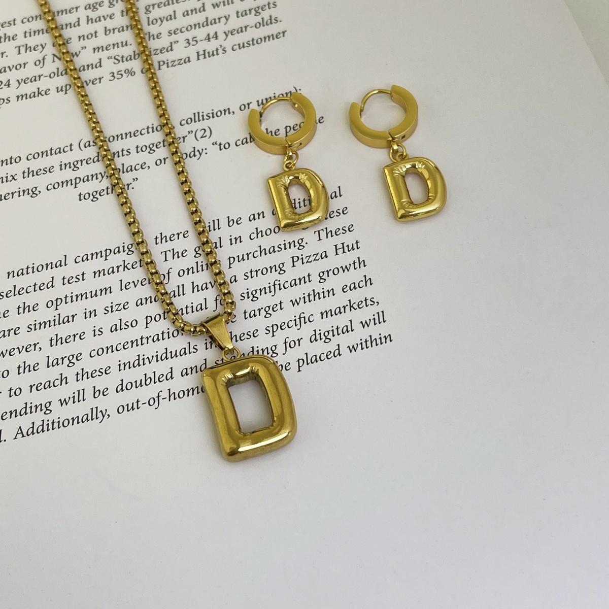 Initial Set/ Bubble Letter Necklace and Earrings, A-Z Balloon Initial Necklaces for Women Girls, stainless steel, Dainty Alphabet Pendant, Bold Puffy Name Necklace and Earrings