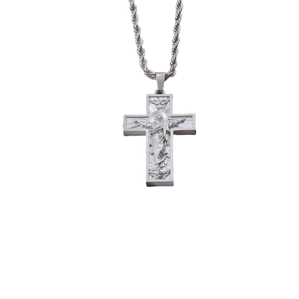 Jesus Cross Pendant Necklace, Resurrection of Jesus – Stainless Steel Rope Chain, Perfect Spiritual Gift,Crucifix Necklace,Christian Jewelry
