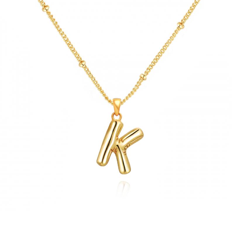 Personalized Bubble Alphabet Necklace, Special Bubble Initial Pendant with Beaded Chain - 26 Letters, Waterproof, Non-Tarnish, Trendy, Delicate Jewelry for Women Girls