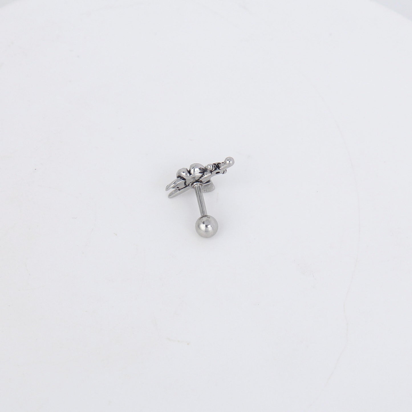 1 count/ Punk Gothic Rose with Sword Stud Earring, Vintage Stud Earring with Round Back, Barbell studs –Titanium Stud, Earlobe earring, Helix Cartilage Earring for Men and Women