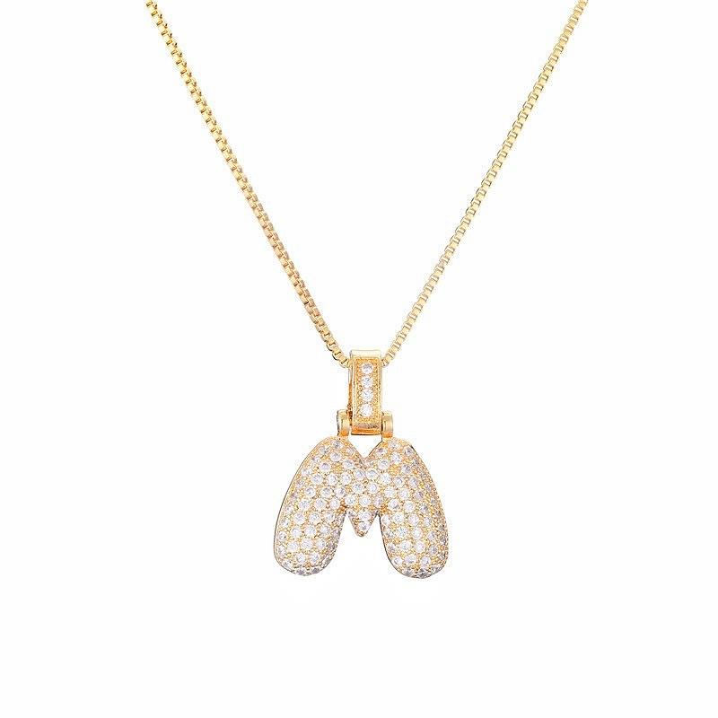 Personalized Initial Necklace 3D Bubble style ,A-Z 26 letter Pendant with Zircon,Unique Puff Font & Balloon Letter,Dainty Gift For Men and Women